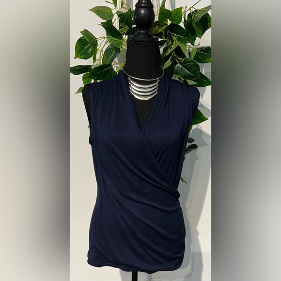 Navy faux wrap blouse -NWT - Picture 2 of 4